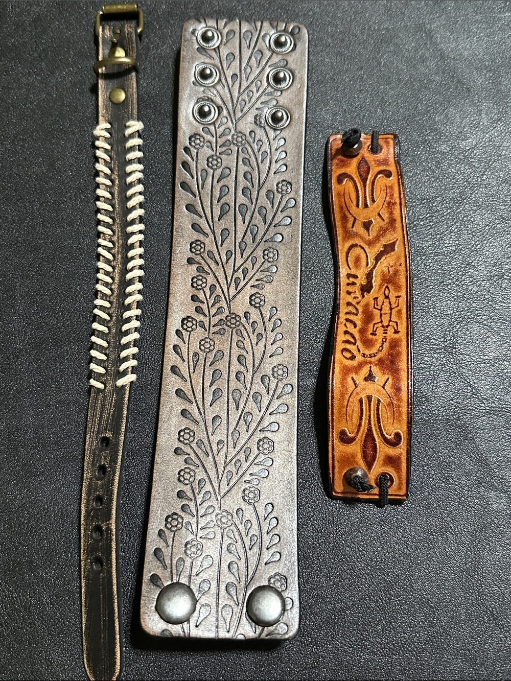 127.  Three Leather Bracelet Lot